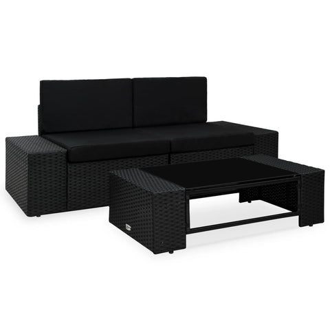 Patio Furniture Sets 3 Piece Garden Lounge Set Poly Rattan Black