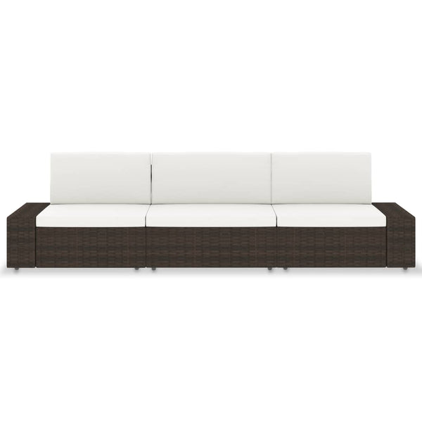 Sectional Sofa 3-Seater Poly Rattan Brown