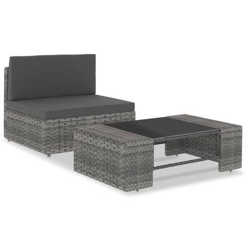 Patio Furniture Sets 2 Piece Garden Lounge Set Poly Rattan Grey