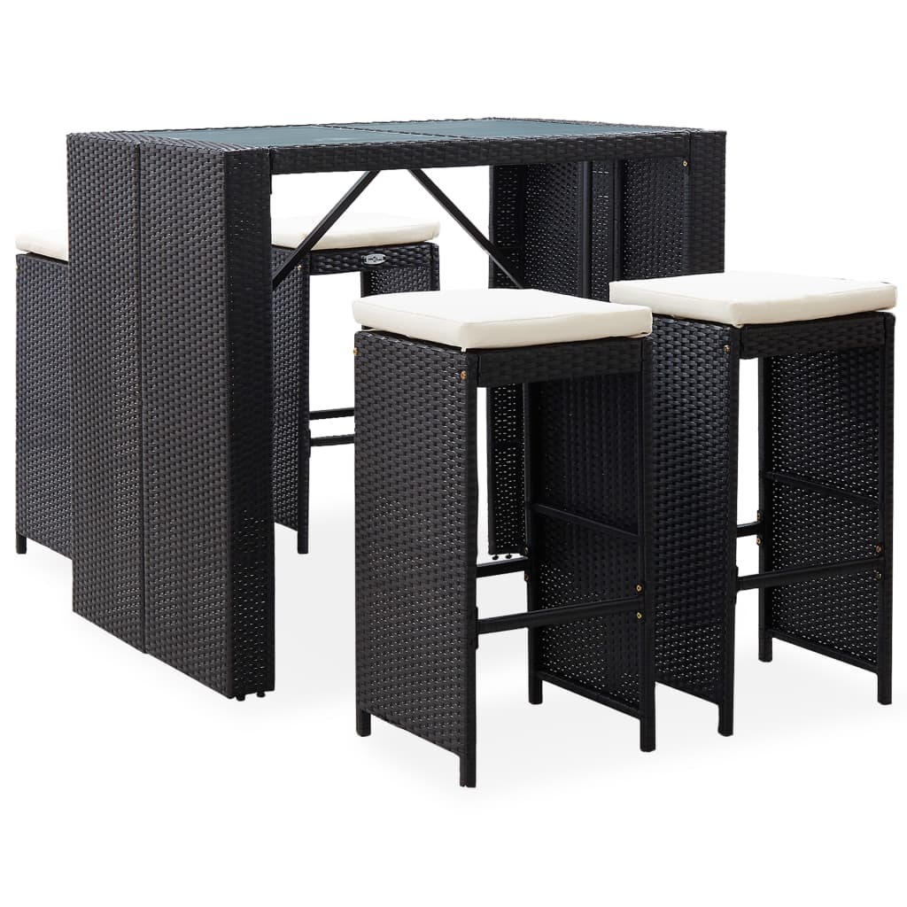 Patio Furniture Sets 5 Piece Outdoor Bar Set Poly Rattan And Glass Black