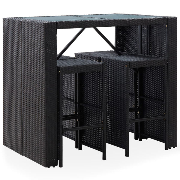 Patio Furniture Sets 5 Piece Outdoor Bar Set Poly Rattan And Glass Black