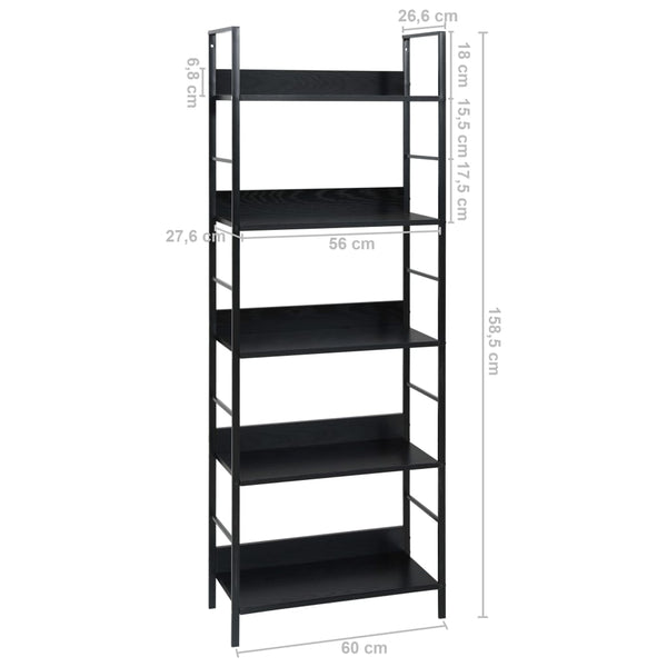 Bookshelves 5 Layer Book Shelf Black 60X27.6X158.5 Cm Engineered Wood