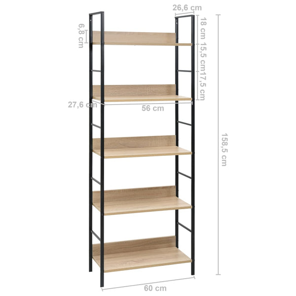 Bookshelves 5 Layer Book Shelf Oak 60X27.6X158.5 Cm Engineered Wood