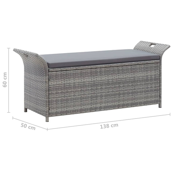 Benches Storage Bench With Cushion Grey 138 Cm Poly Rattan