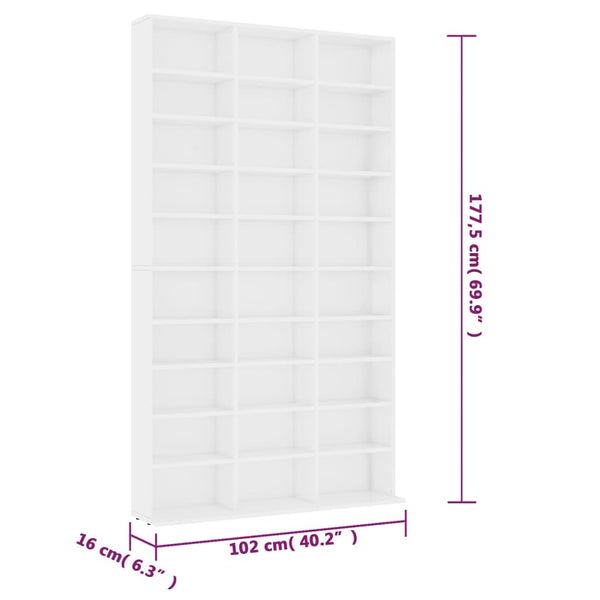 CD & Video Racks Cd Cabinet White 102X16x177.5 Cm Engineered Wood