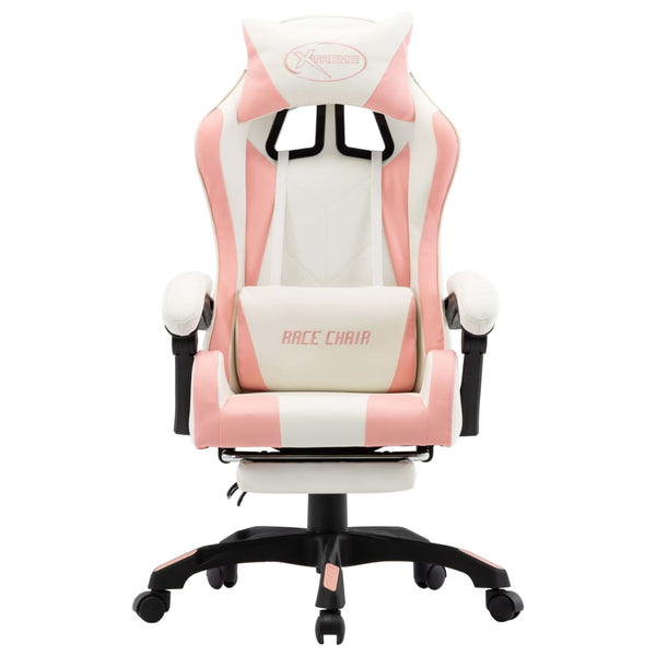 Chairs Racing Chair With Footrest Pink And White Faux Leather