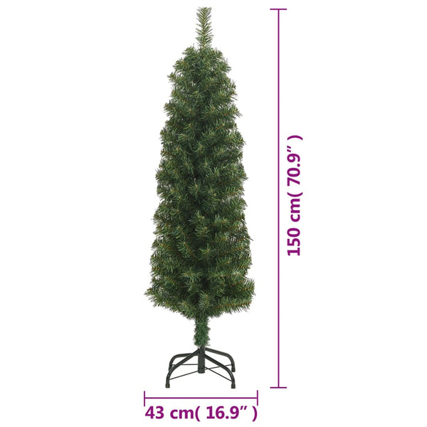 Seasonal Decorations Slim Artificial Christmas Tree With Stand Green 150 Cm Pvc