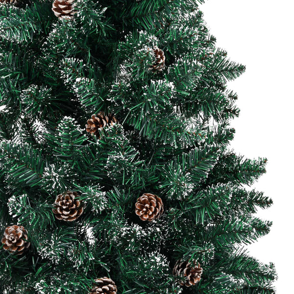 Seasonal Decorations Slim Christmas Tree With Real Wood And White Snow Green 180 Cm