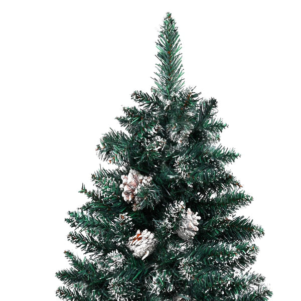 Seasonal Decorations Slim Christmas Tree With Real Wood And White Snow Green 210 Cm