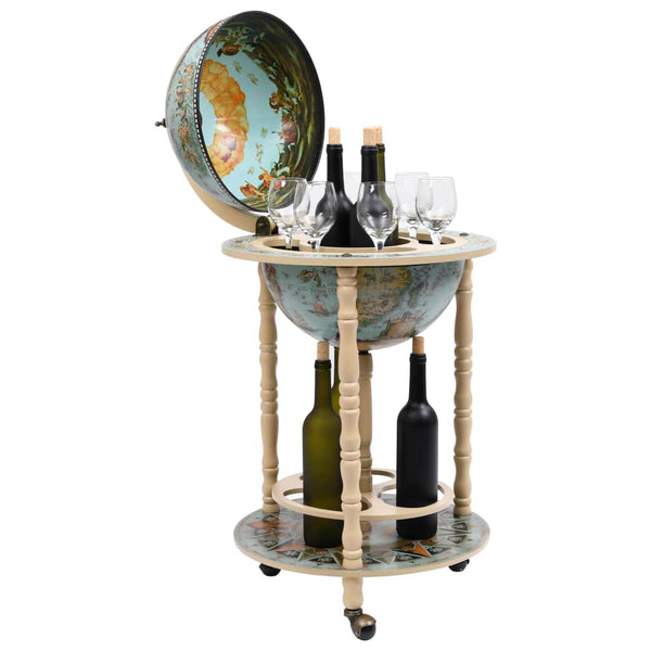 Racks Globe Bar Wine Stand Eucalyptus Wood Blue