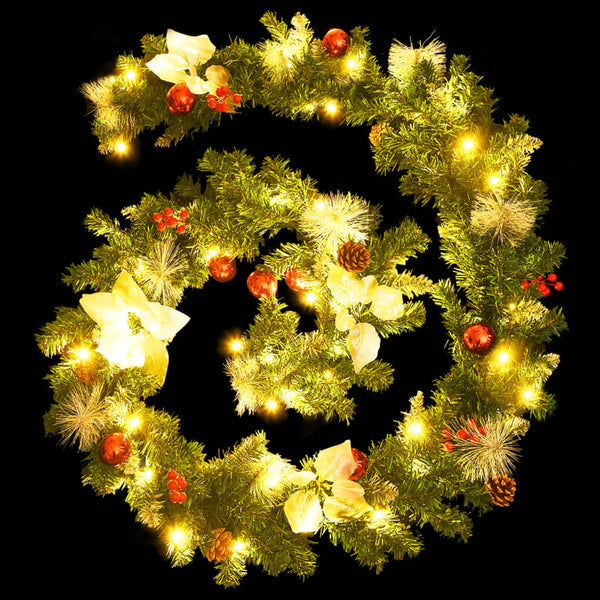 Seasonal Decorations Christmas Garland With Led Lights Green 2.7 M Pvc