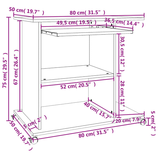 Home Office Desks Computer Desk White 80X50x75 Cm Engineered Wood