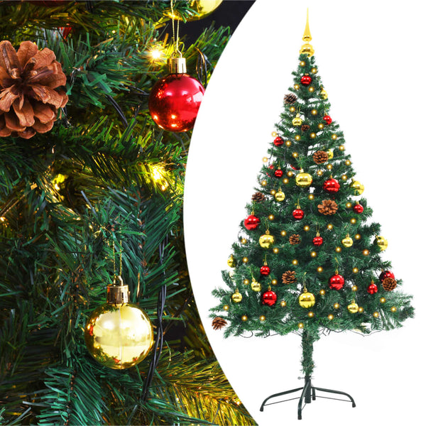 Seasonal Decorations Artificial Pre Lit Christmas Tree With Baubles Green 150 Cm