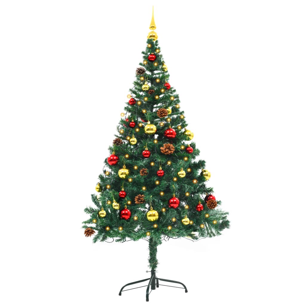 Seasonal Decorations Artificial Pre Lit Christmas Tree With Baubles Green 150 Cm