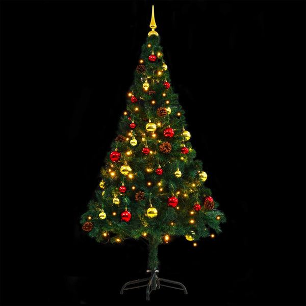 Seasonal Decorations Artificial Pre Lit Christmas Tree With Baubles Green 150 Cm