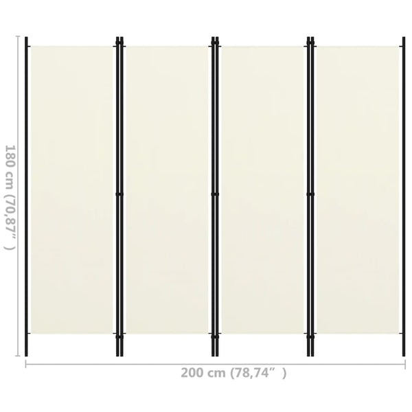 4-Panel Room Divider Cream White 200X180 Cm