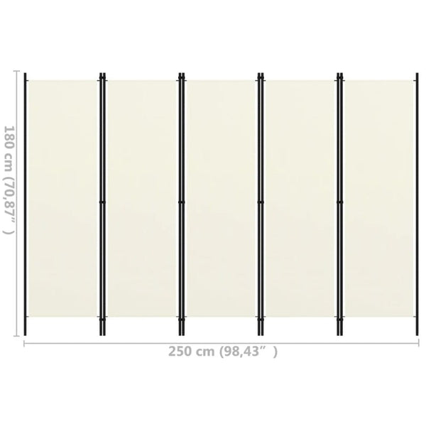 5-Panel Room Divider Cream White 250X180 Cm