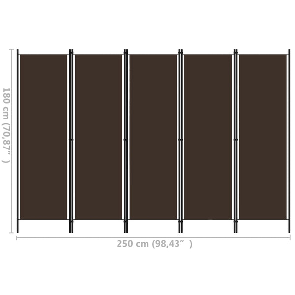 Screens & Room Dividers 5 Panel Room Divider Brown 250X180 Cm