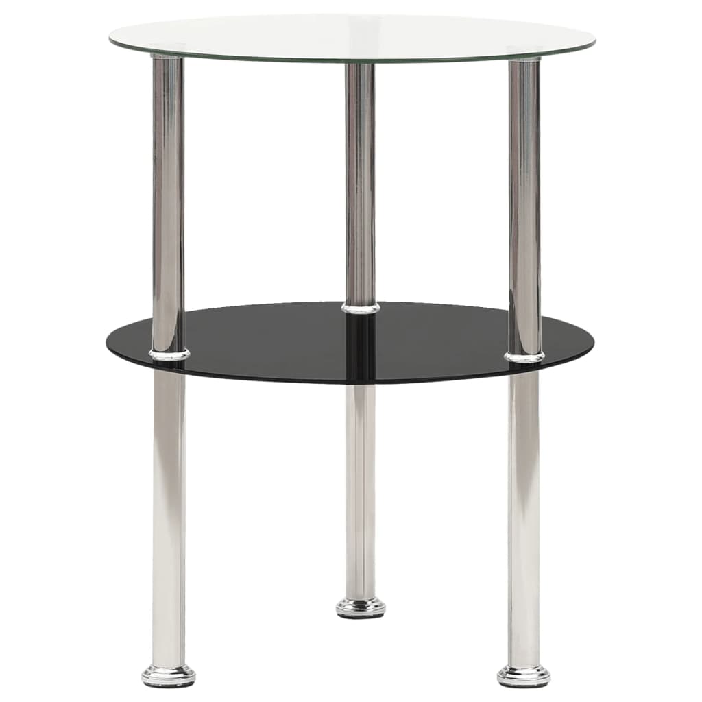 Side Tables 2 Tier Side Table Transparent & Black 38 Cm Tempered Glass