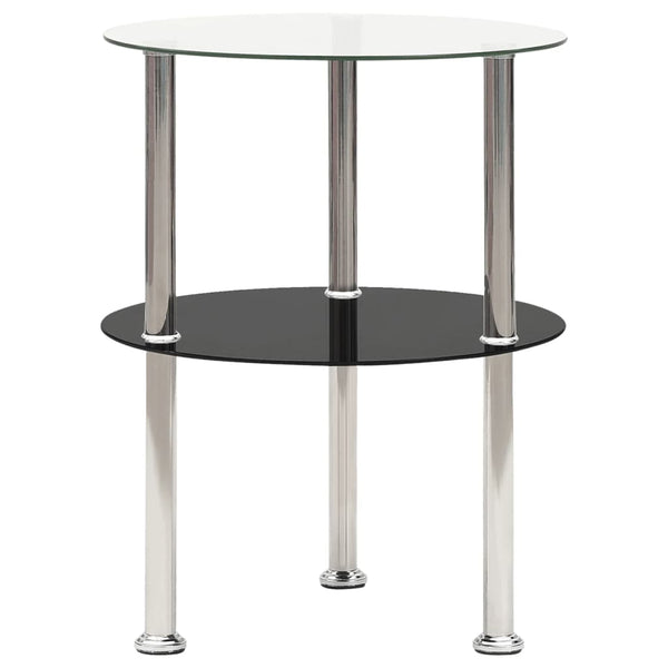 Side Tables 2 Tier Side Table Transparent & Black 38 Cm Tempered Glass