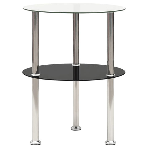 Side Tables 2 Tier Side Table Transparent & Black 38 Cm Tempered Glass