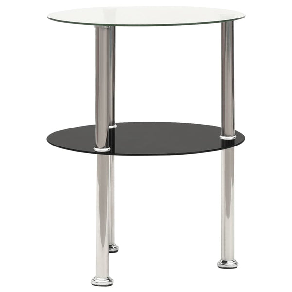 Side Tables 2 Tier Side Table Transparent & Black 38 Cm Tempered Glass