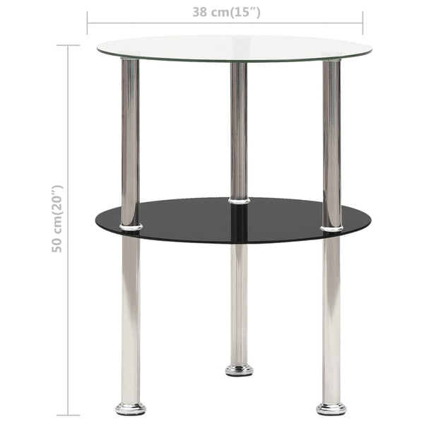 Side Tables 2 Tier Side Table Transparent & Black 38 Cm Tempered Glass