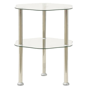 Side Tables 2 Tier Side Table Transparent 38X38x50 Cm Tempered Glass