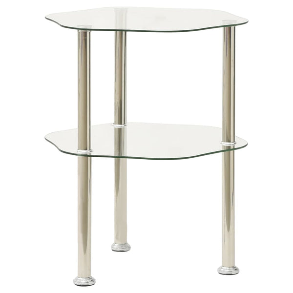 Side Tables 2 Tier Side Table Transparent 38X38x50 Cm Tempered Glass