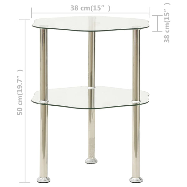 Side Tables 2 Tier Side Table Transparent 38X38x50 Cm Tempered Glass