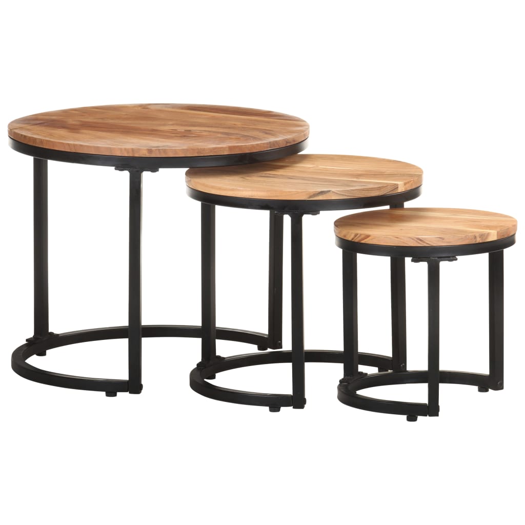 Side Tables 3 Pcs Solid Acacia Wood