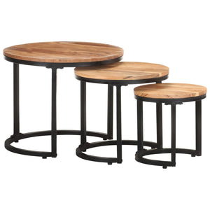 Side Tables 3 Pcs Solid Acacia Wood