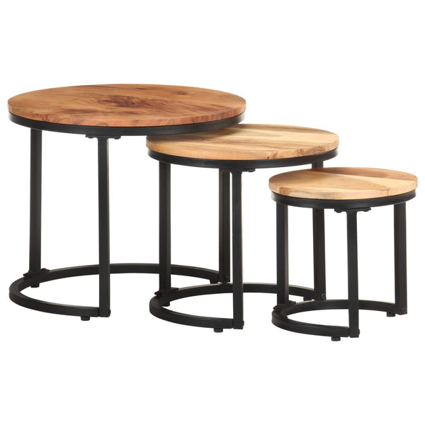 Side Tables 3 Pcs Solid Acacia Wood