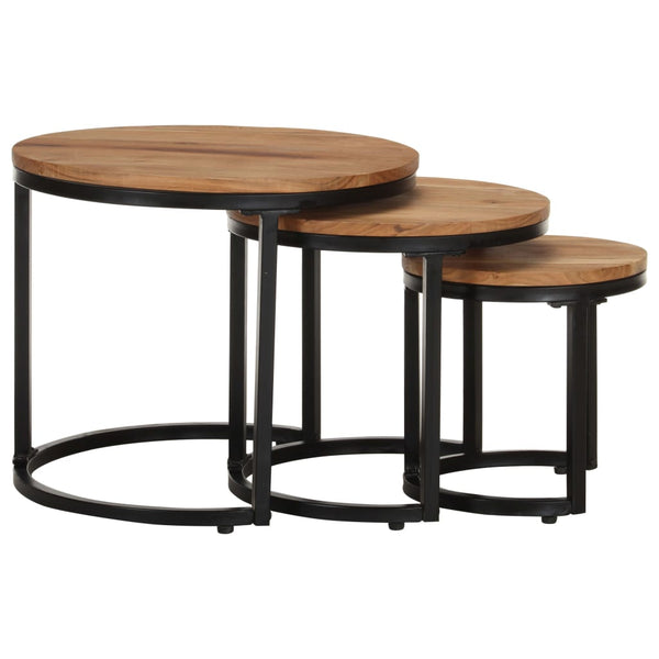 Side Tables 3 Pcs Solid Acacia Wood