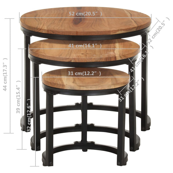 Side Tables 3 Pcs Solid Acacia Wood