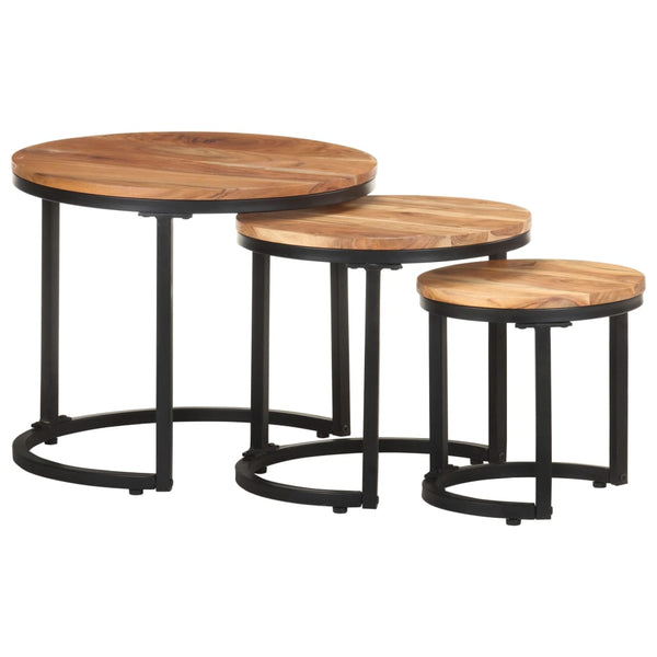 Side Tables 3 Pcs Solid Acacia Wood