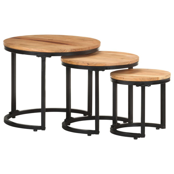 Side Tables 3 Pcs Solid Acacia Wood