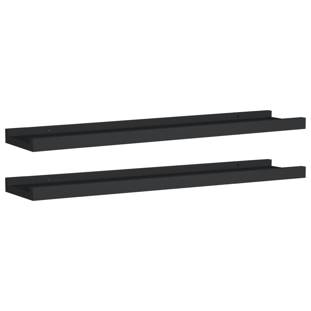 Bookshelves Picture Frame Ledge Shelves 2 Pcs Black 60X9x3 Cm Mdf