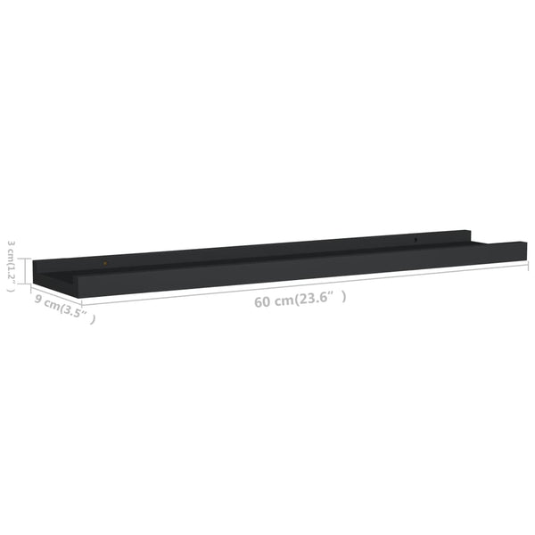 Bookshelves Picture Frame Ledge Shelves 2 Pcs Black 60X9x3 Cm Mdf