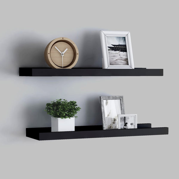 Bookshelves Picture Frame Ledge Shelves 2 Pcs Black 60X9x3 Cm Mdf