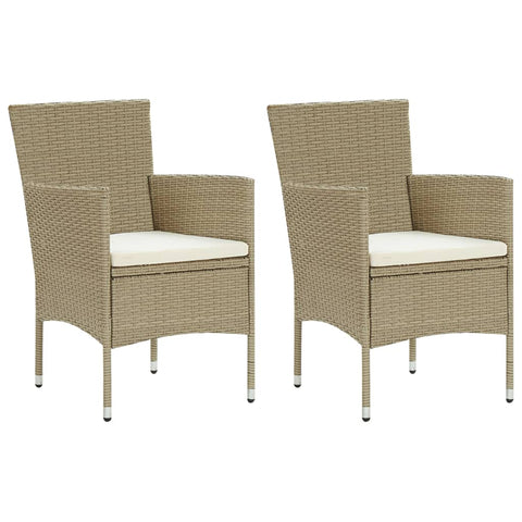 Dining Chairs Garden 2 Pcs Poly Rattan Beige