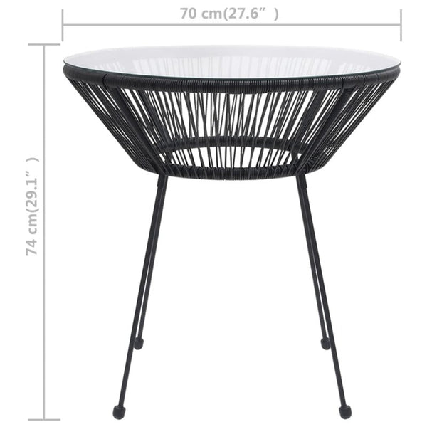 Garden Dining Table Black 70X74 Cm Rattan And Glass
