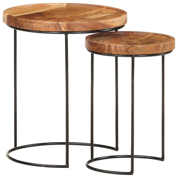 Coffee Tables 2 Piece Coffee Table Set Solid Acacia Wood And Steel