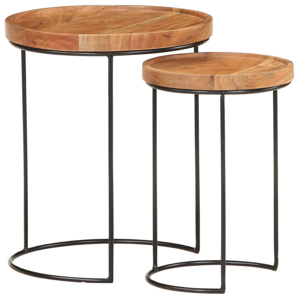 Coffee Tables 2 Piece Coffee Table Set Solid Acacia Wood And Steel