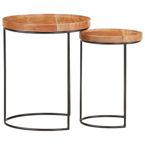 Coffee Tables 2 Piece Coffee Table Set Solid Acacia Wood And Steel