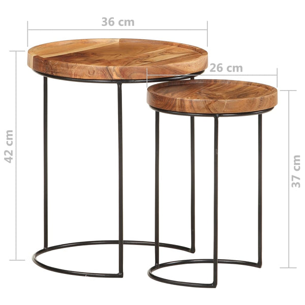 Coffee Tables 2 Piece Coffee Table Set Solid Acacia Wood And Steel