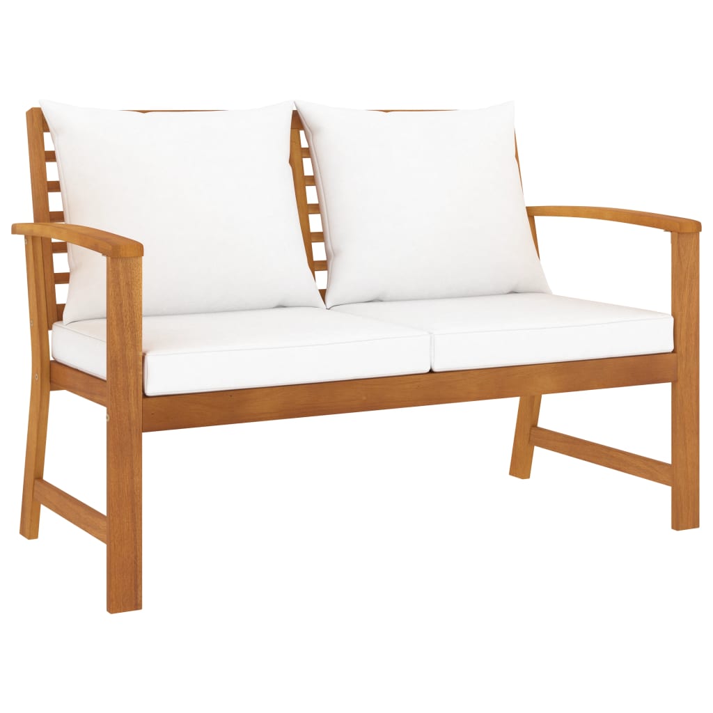 Patio Benches Garden Bench 120 Cm With Cream Cushion Solid Acacia Wood