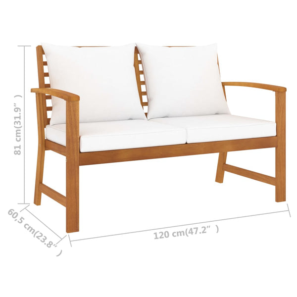 Patio Benches Garden Bench 120 Cm With Cream Cushion Solid Acacia Wood