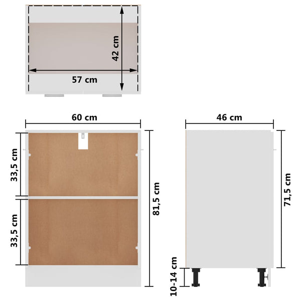 Kitchen Cabinet Doors and Fronts Bottom Cabinet White 60X46x81.5 Cm Engineered Wood