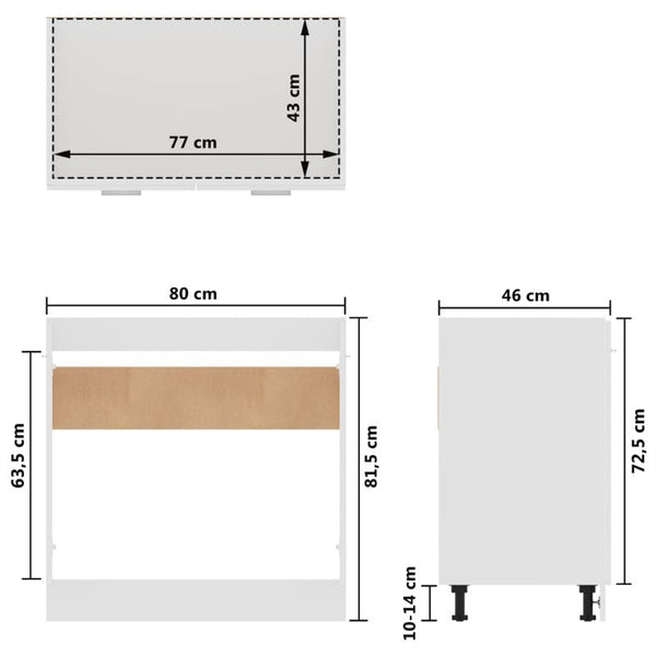 Sink Bottom Cabinet White 80X46x81.5 Cm Engineered Wood